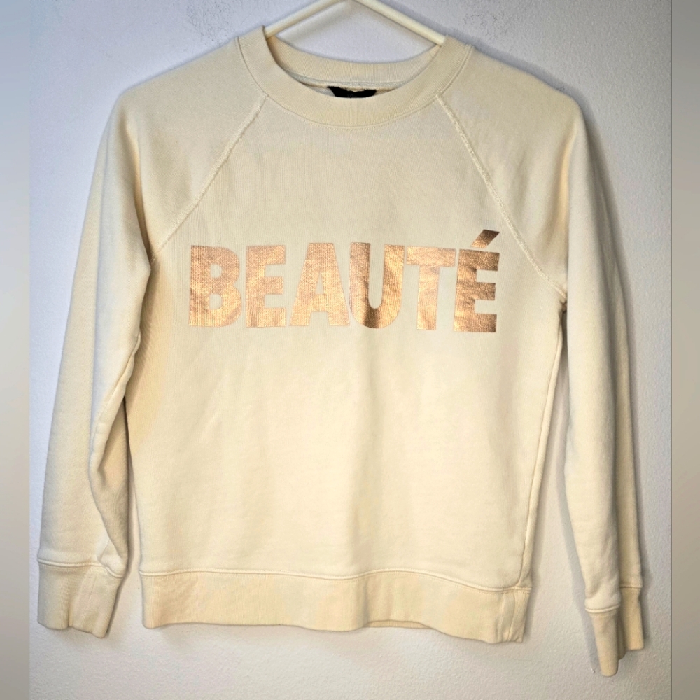 JCREW Beaute crewneck pullover metallic rosegold and cream size XXS